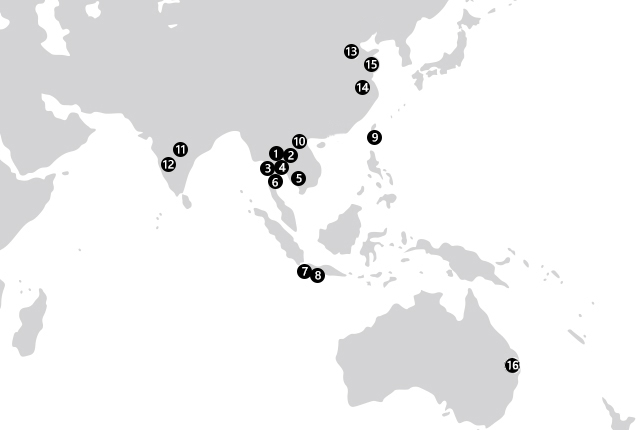 タイヤ工場の所在地（アジア・大洋州・インド・中国）